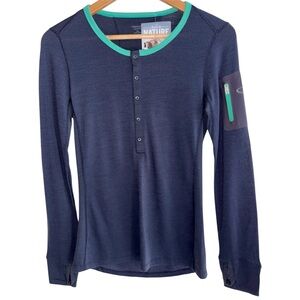 Icebreaker Thermal Terra Henley Long Sleeve Front Snap T-Shirt Size XS Blue